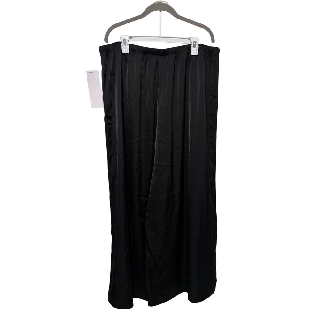 Women’s Black Satin Wide Leg Pants 2X Elastic Waist Pull On Palazzo NWT - Picture 4 of 10